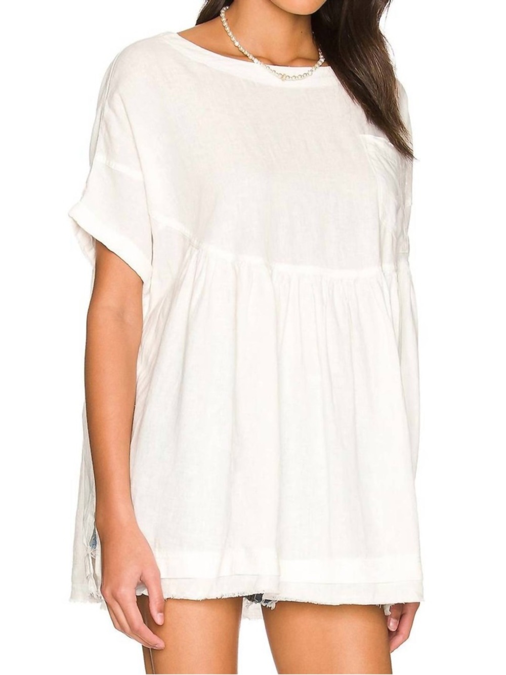 Women's White Short-Sleeve Peplum Top